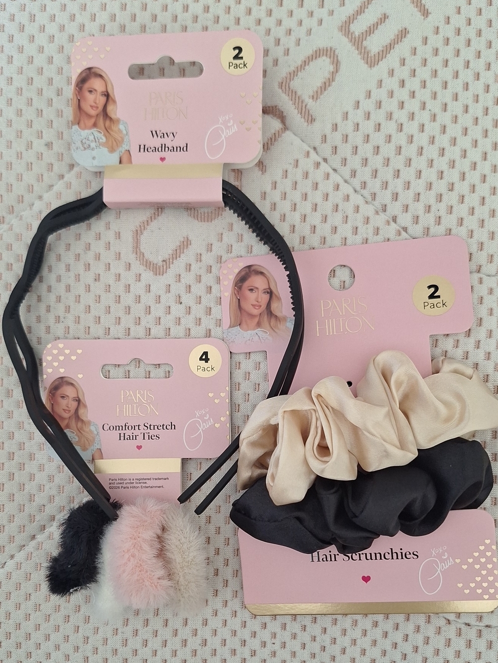 Paris Hilton Black, Cream & Light Pink Hair Accessory Set